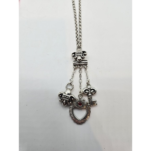 Brighton "This‎ Heart is True" Red Crystal Heart Key Fleur de Lis Charm Necklace - Picture 2 of 4